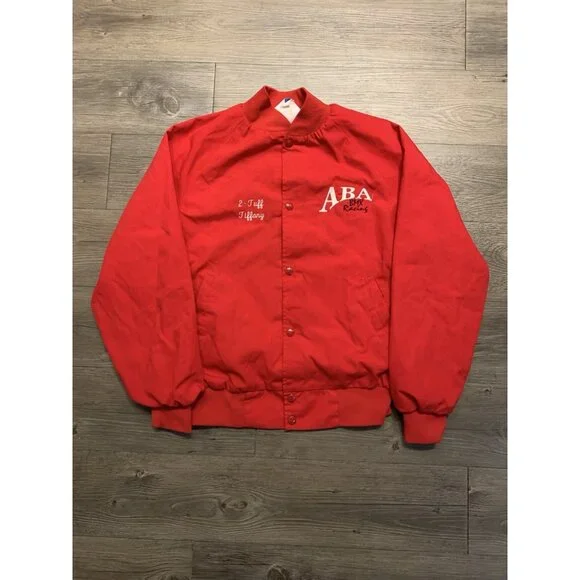 VINTAGE 90s ABA BMX Racing WestArk USA Twill Bomber Jacket Red Adult Small 80s